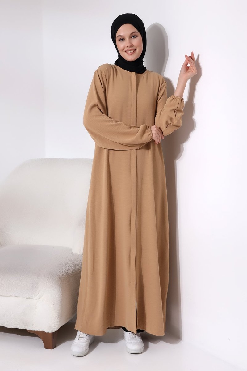 Women's Cappuccino Aerobin Hidden Zipper Hajj Umrah Outfit Hijab Abaya - ihvan
