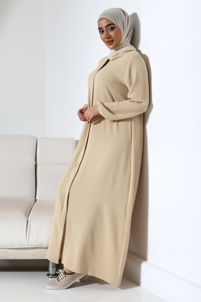 Women's Cream Aerobin Hidden Zipper Hajj and Umrah Outfit, Modest Abaya - ihvan