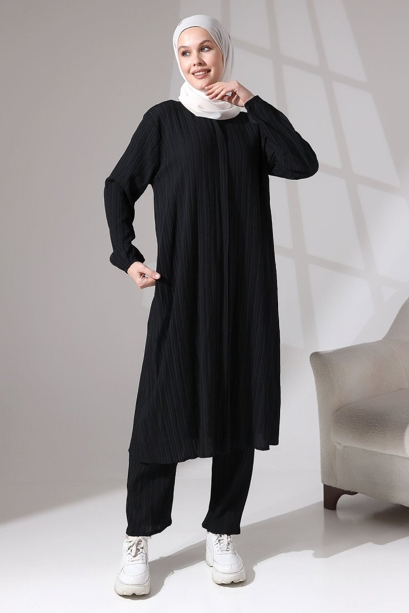 Women's Crepe Fabric Two-Piece Set with Hidden Zipper, Hajj/Umrah Outfit, Black - ihvan