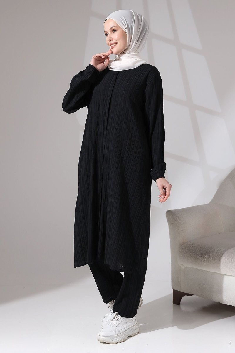 Women's Crepe Fabric Two-Piece Set with Hidden Zipper, Hajj/Umrah Outfit, Black - ihvan