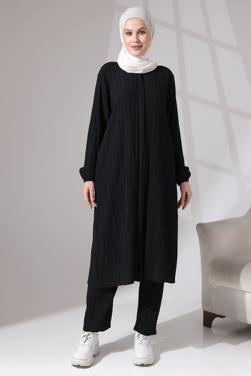 Women's Crepe Fabric Two-Piece Set with Hidden Zipper, Hajj/Umrah Outfit, Black - ihvan