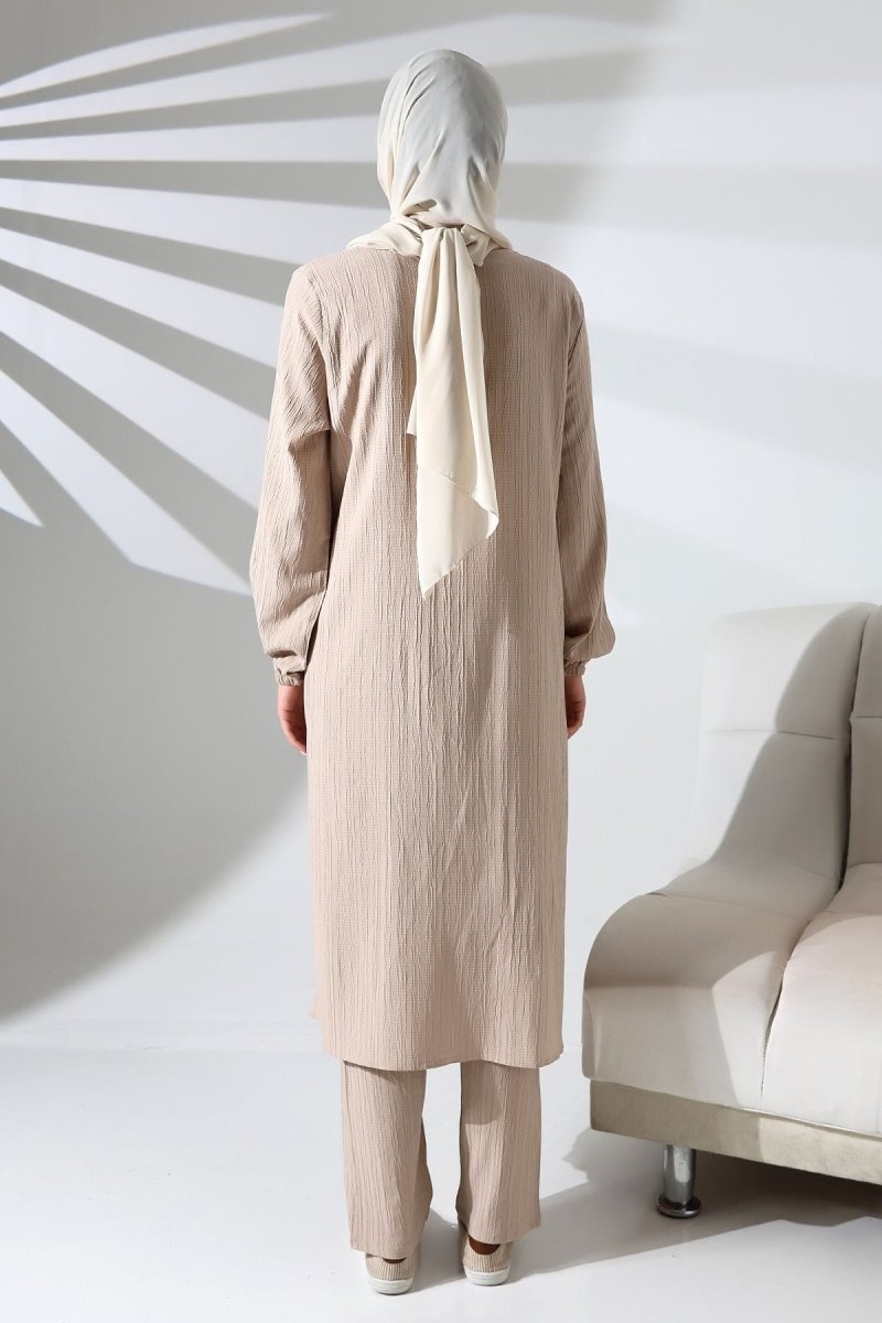 Women's Crepe Fabric Two-Piece Set with Hidden Zipper, Hajj/Umrah Outfit, Cream - ihvan