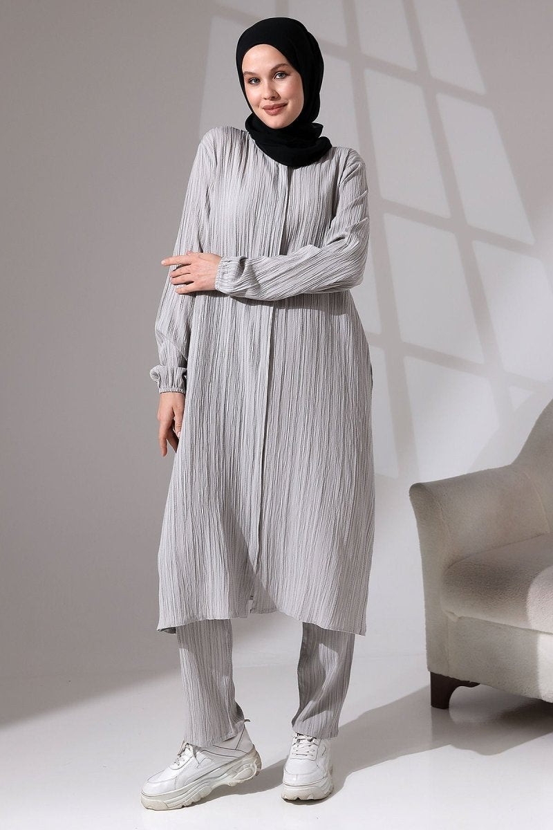 Women's Crepe Fabric Two-Piece Set with Hidden Zipper, Hajj/Umrah Outfit, Grey - ihvan