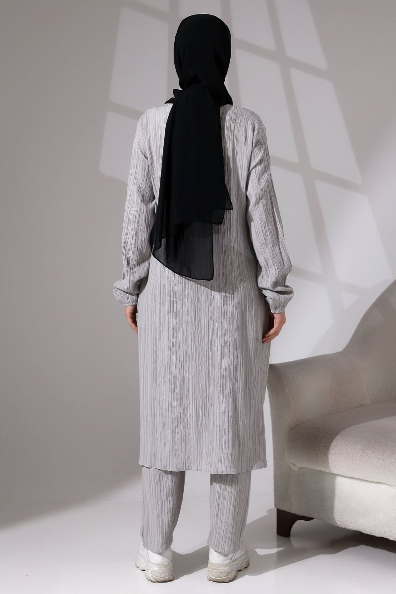 Women's Crepe Fabric Two-Piece Set with Hidden Zipper, Hajj/Umrah Outfit, Grey - ihvan