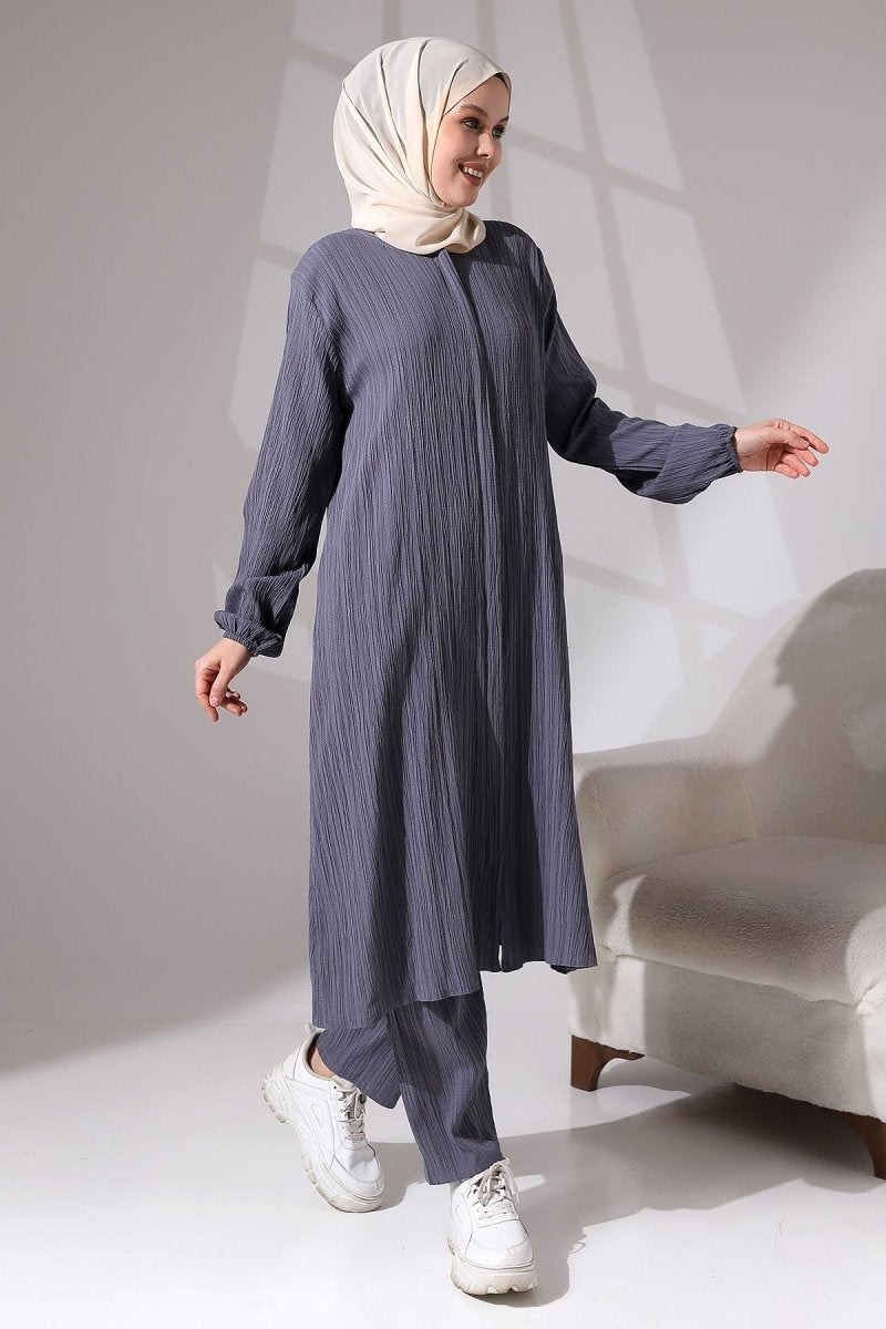 Women's Crepe Fabric Two-Piece Set with Hidden Zipper, Hajj/Umrah Outfit, Smoke Grey - ihvan