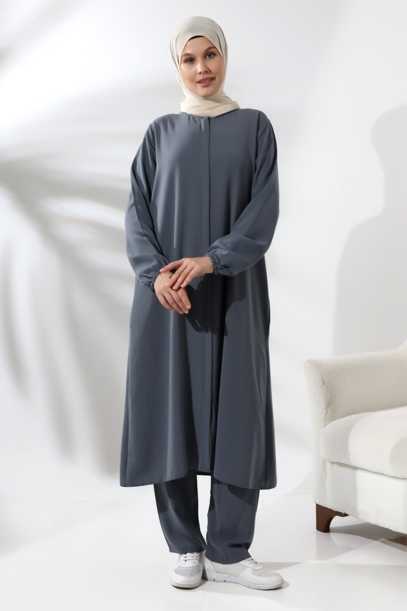 Women's Hajj and Umrah Attire, Hijab Two-Piece Set, Dark Gray - ihvan