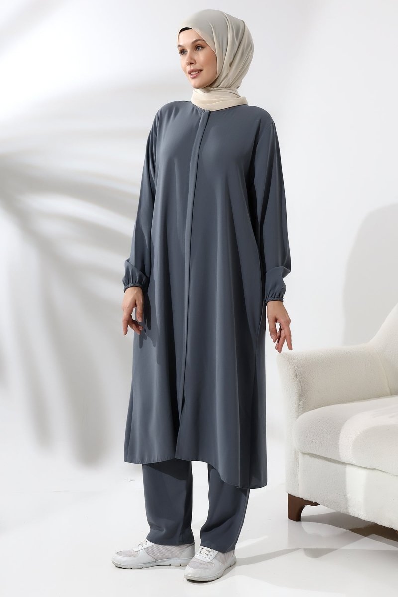 Women's Hajj and Umrah Attire, Hijab Two-Piece Set, Dark Gray - ihvan