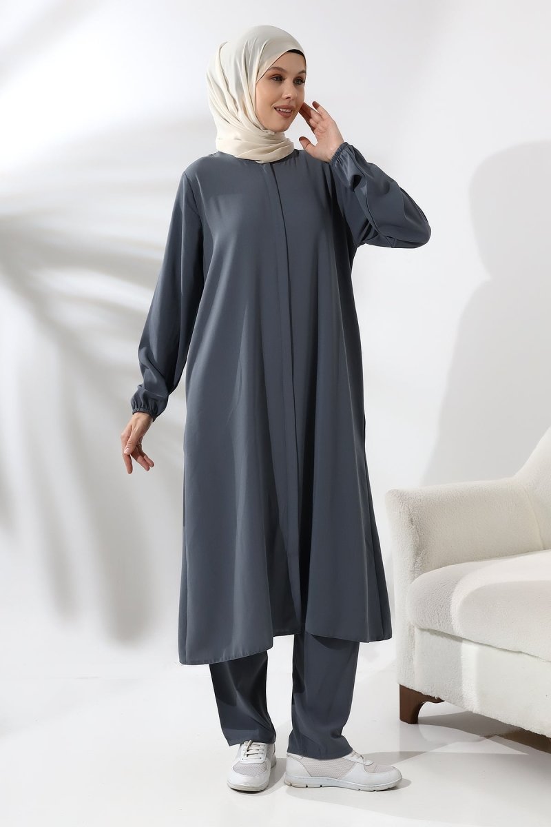 Women's Hajj and Umrah Attire, Hijab Two-Piece Set, Dark Gray - ihvan
