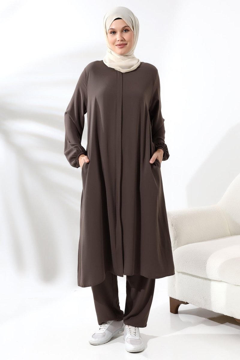 Women's Hajj and Umrah Attire, Hijab Two-Piece Set, Milky Coffee Color - ihvan