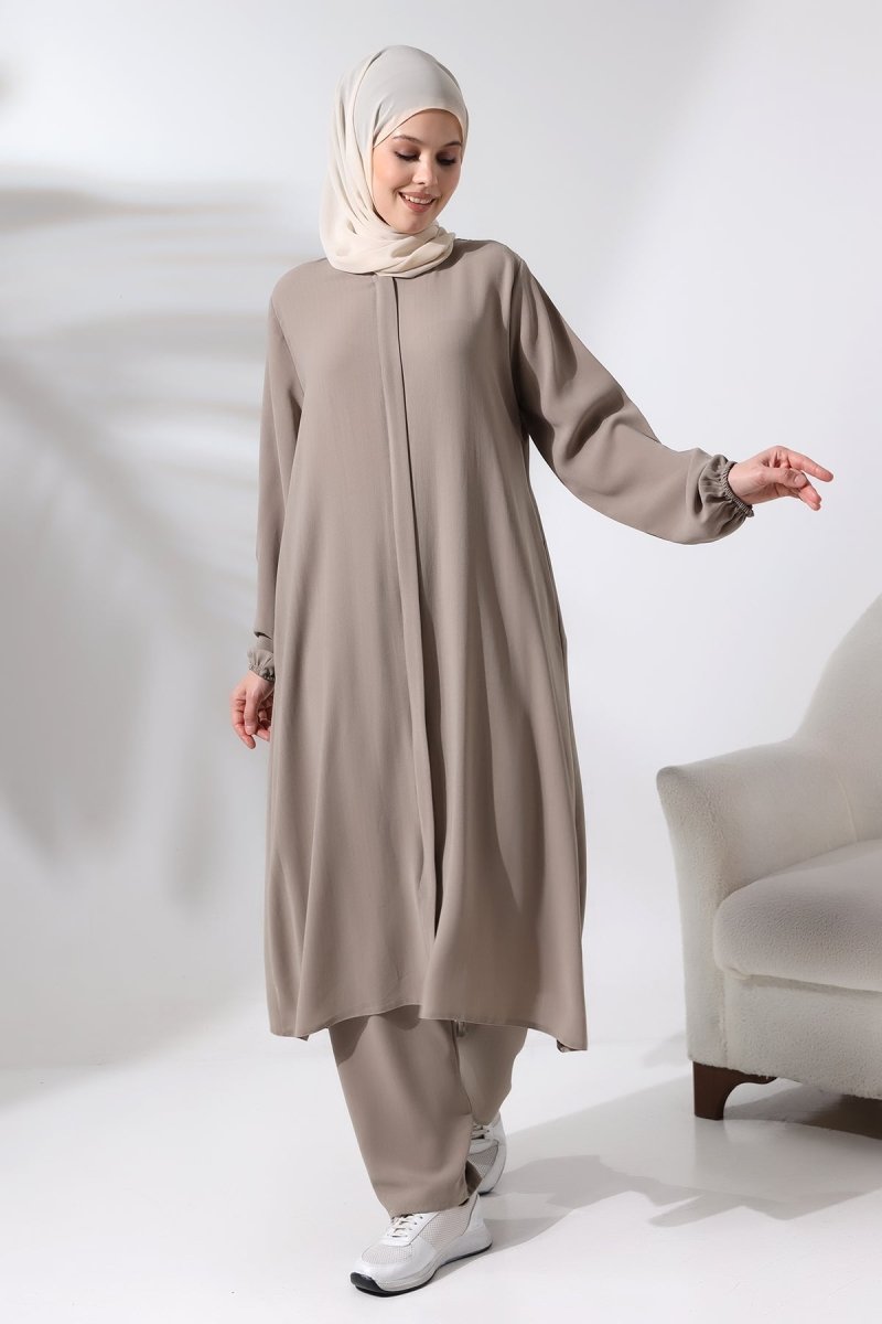 Women's Hajj and Umrah Attire, Hijab Two-Piece Set, Mink - ihvan