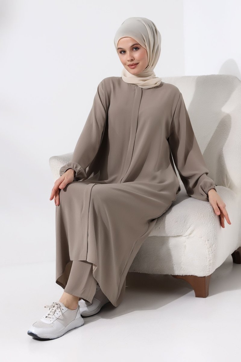 Women's Hajj and Umrah Attire, Hijab Two-Piece Set, Mink - ihvan