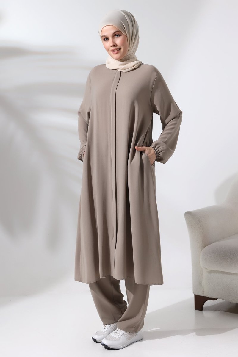 Women's Hajj and Umrah Attire, Hijab Two-Piece Set, Mink - ihvan