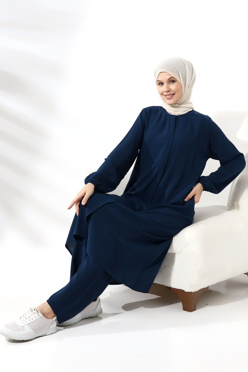 Women's Hajj and Umrah Attire, Modest Two-Piece Set, Navy Blue - ihvan
