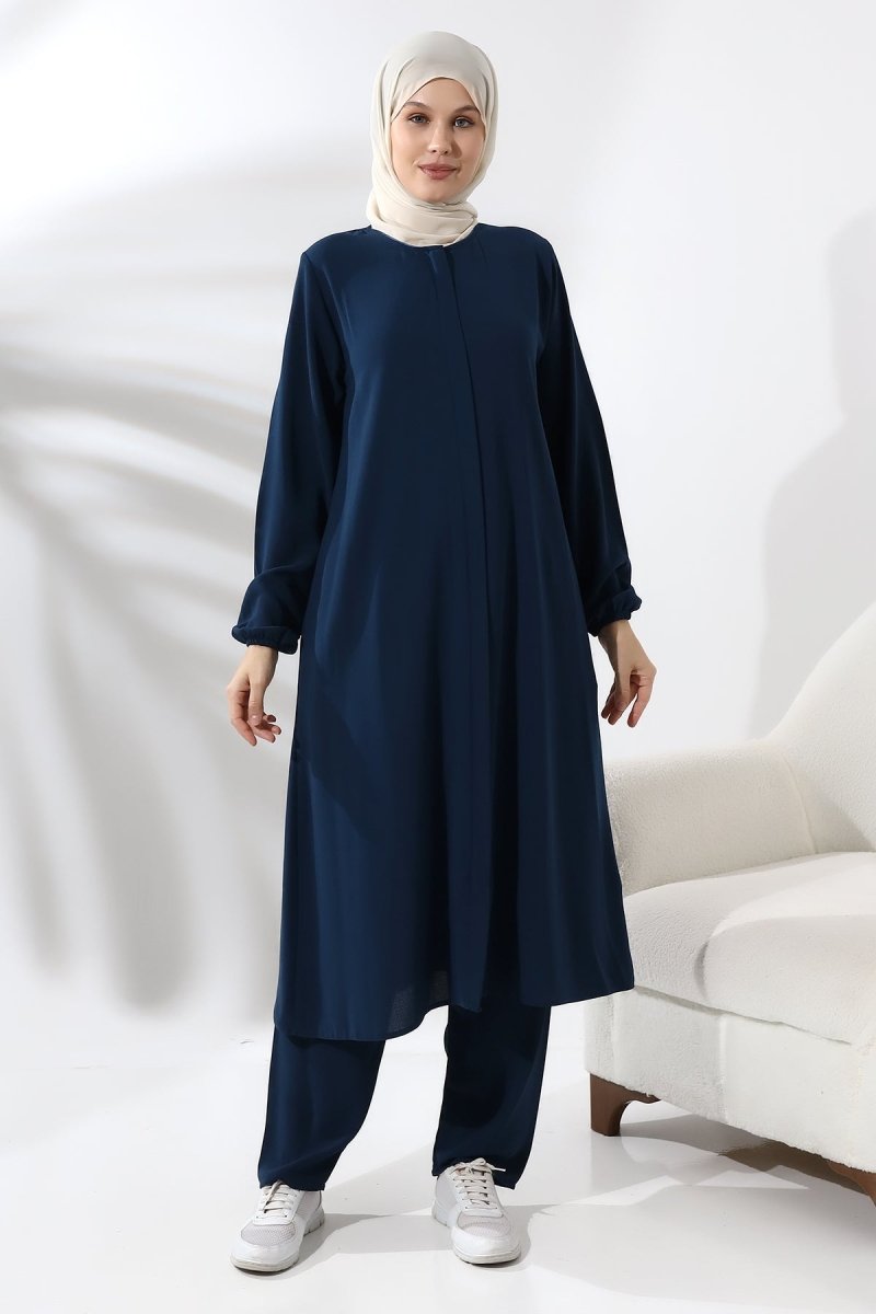 Women's Hajj and Umrah Attire, Modest Two-Piece Set, Navy Blue - ihvan