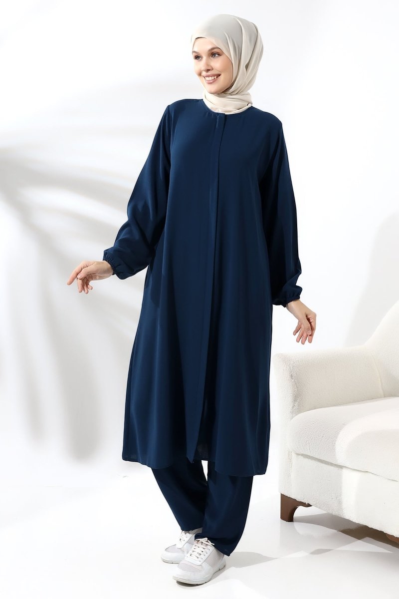 Women's Hajj and Umrah Attire, Modest Two-Piece Set, Navy Blue - ihvan
