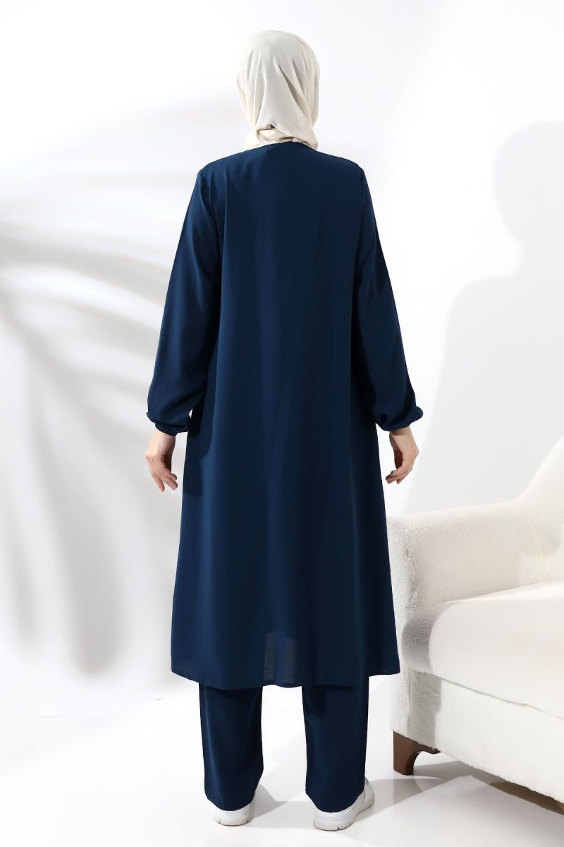 Women's Hajj and Umrah Attire, Modest Two-Piece Set, Navy Blue - ihvan