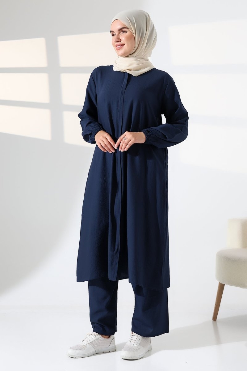 Women's Hajj and Umrah Attire, Two-Piece Hijab Set - Navy Blue - ihvan