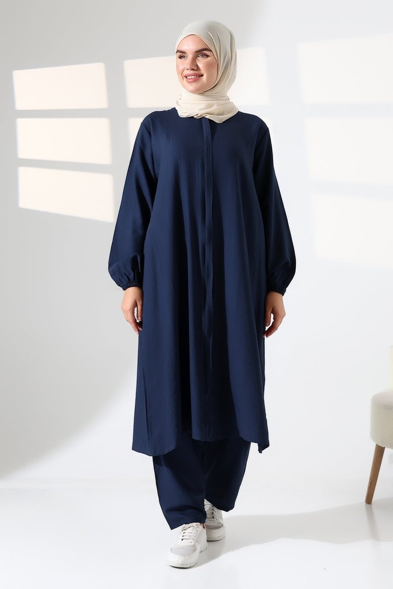 Women's Hajj and Umrah Attire, Two-Piece Hijab Set - Navy Blue - ihvan