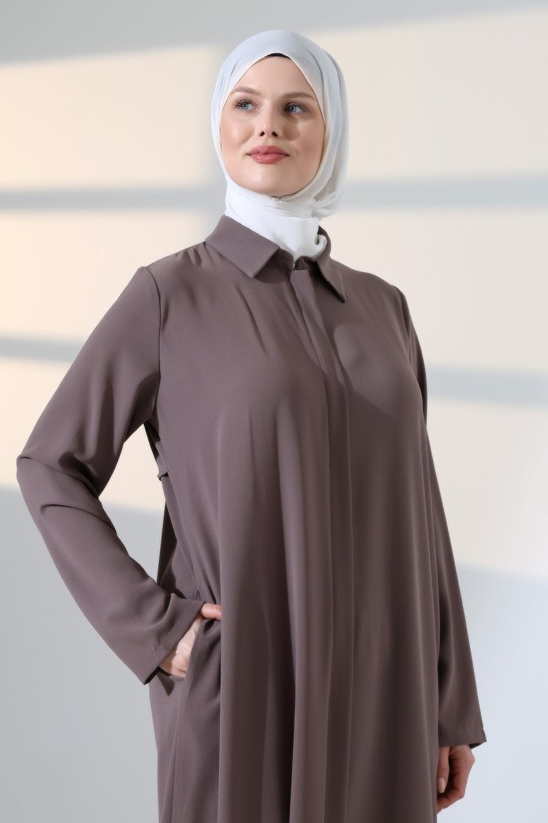Women's Hajj and Umrah Attire, Two-Piece Set with Hijab Vest Detail - Milky Coffee - ihvan