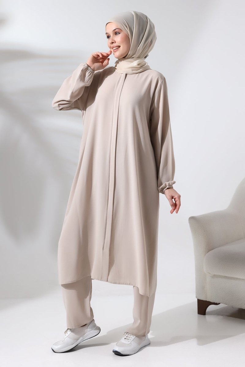 Women's Hajj and Umrah Hijab Two-Piece Set, Cream - ihvan