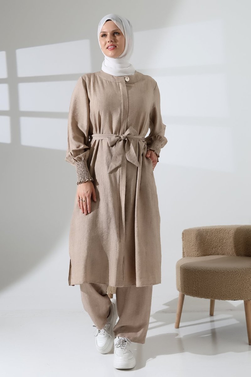 Women's Hidden Zipper, Side Slit, Gipeli Two-Piece Hijab Hajj/Umrah Outfit, Beige - ihvan
