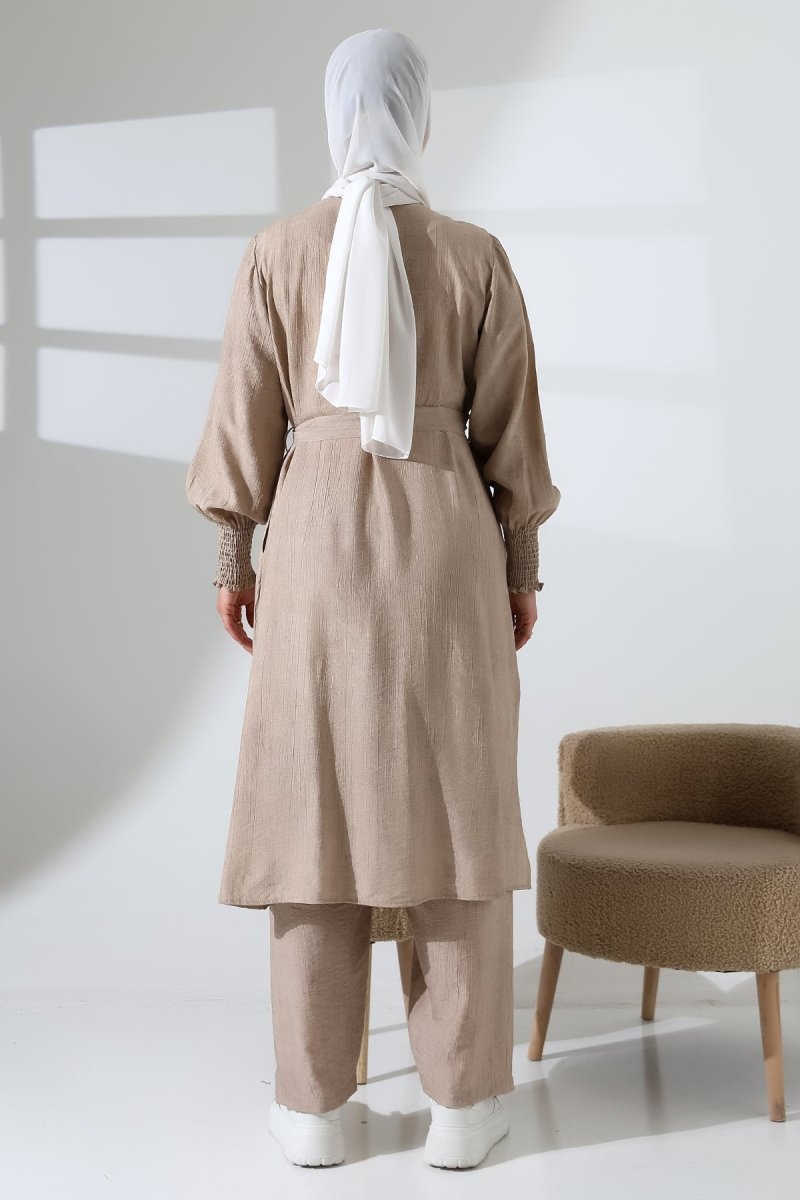 Women's Hidden Zipper, Side Slit, Gipeli Two-Piece Hijab Hajj/Umrah Outfit, Beige - ihvan