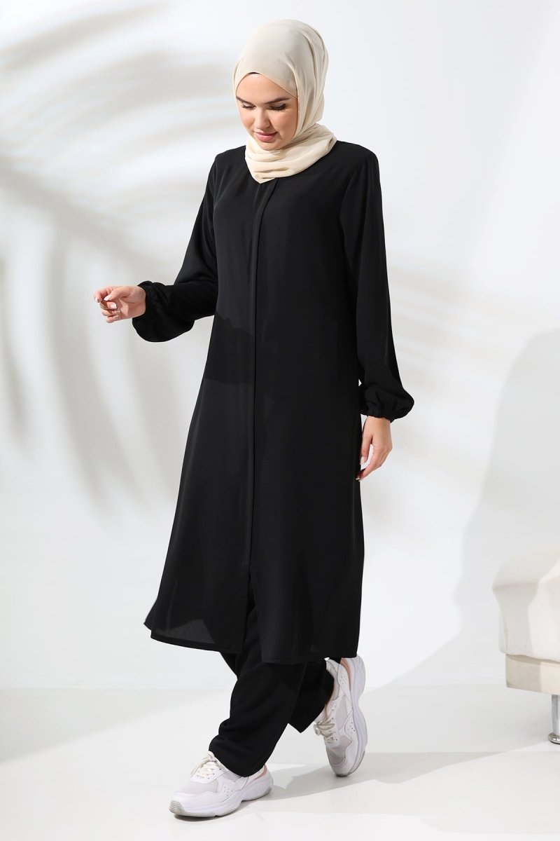 Women's Medina Silk Hajj and Umrah Hijab Two-Piece Set - Black - ihvan