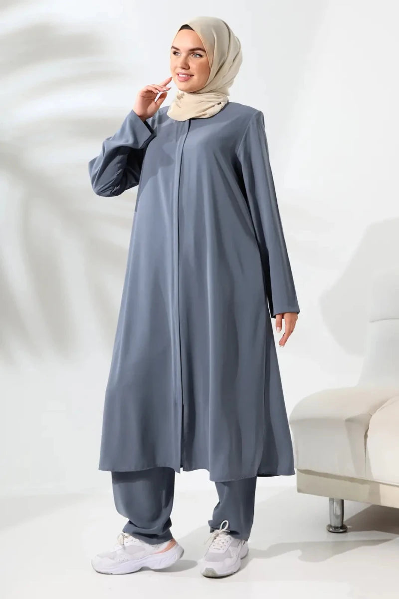 Women's Medina Silk Hajj and Umrah Hijab Two-Piece Set - Grey - ihvan