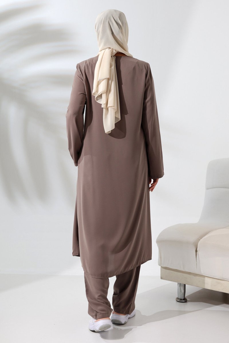 Women's Medina Silk Hajj and Umrah Hijab Two-Piece Set - Milky Coffee - ihvan