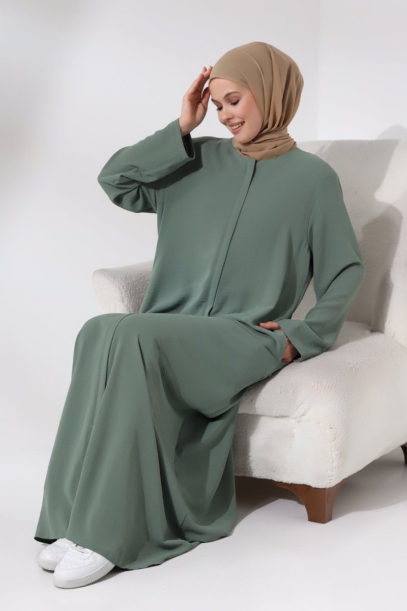 Women's Mint Aerobin Concealed Zipper Hajj & Umrah Outfit Modest Abaya - ihvan