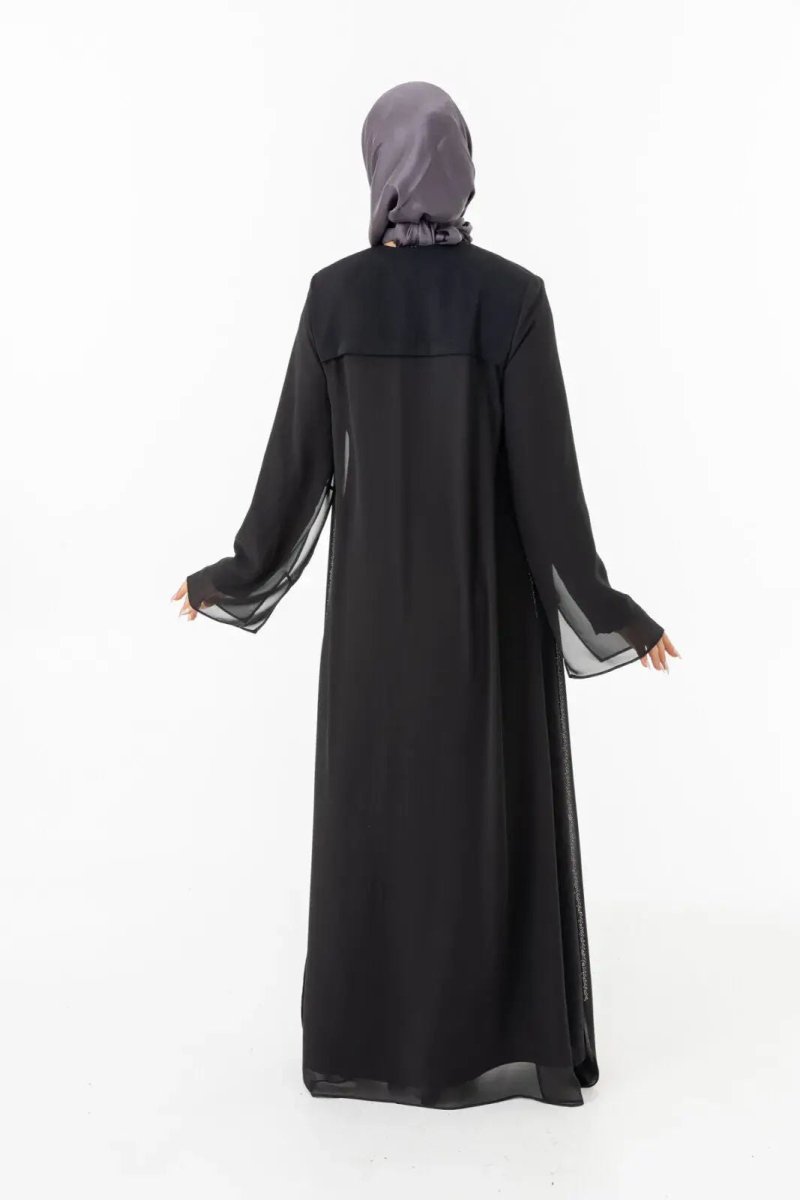 ZERENAY 5522 - 25 BLACK HOUNDSTOOTH JACQUARD ABAYA - ihvan