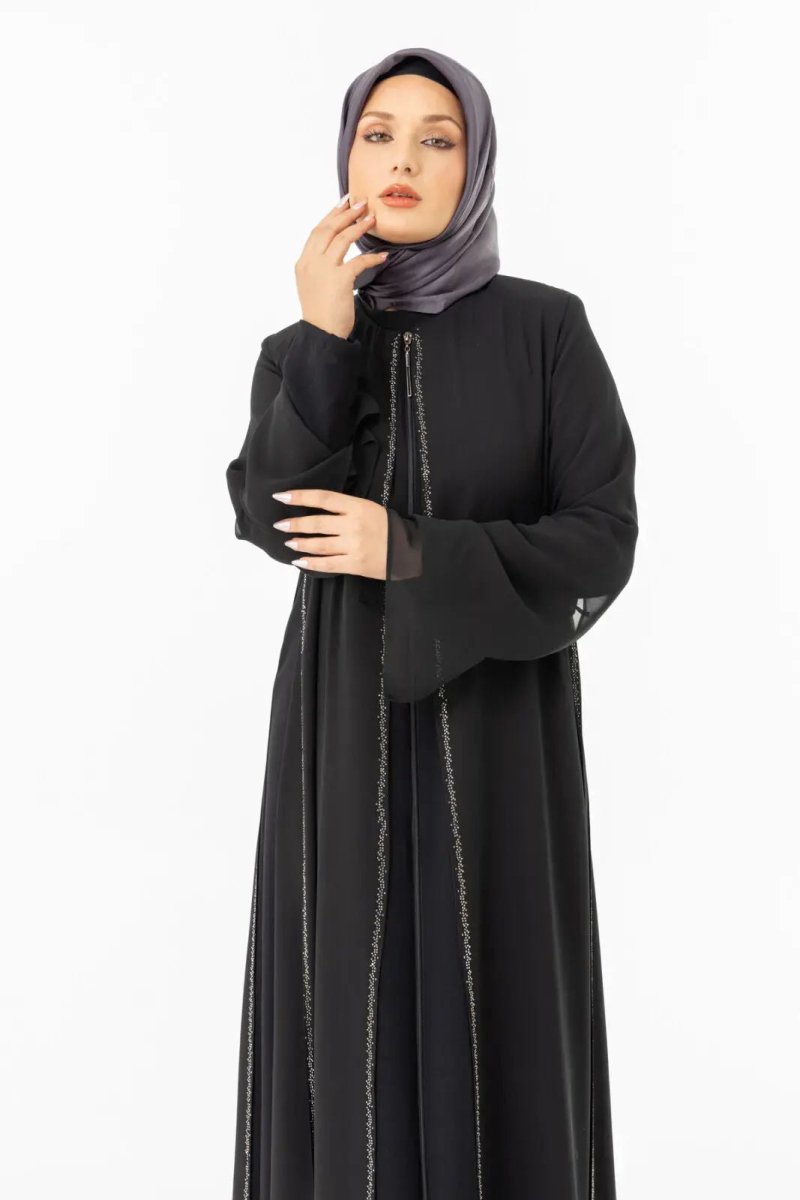 ZERENAY 5522 - 25 BLACK HOUNDSTOOTH JACQUARD ABAYA - ihvan
