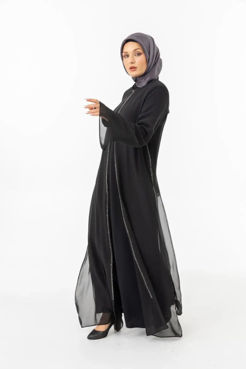 ZERENAY 5522 - 25 BLACK HOUNDSTOOTH JACQUARD ABAYA - ihvan