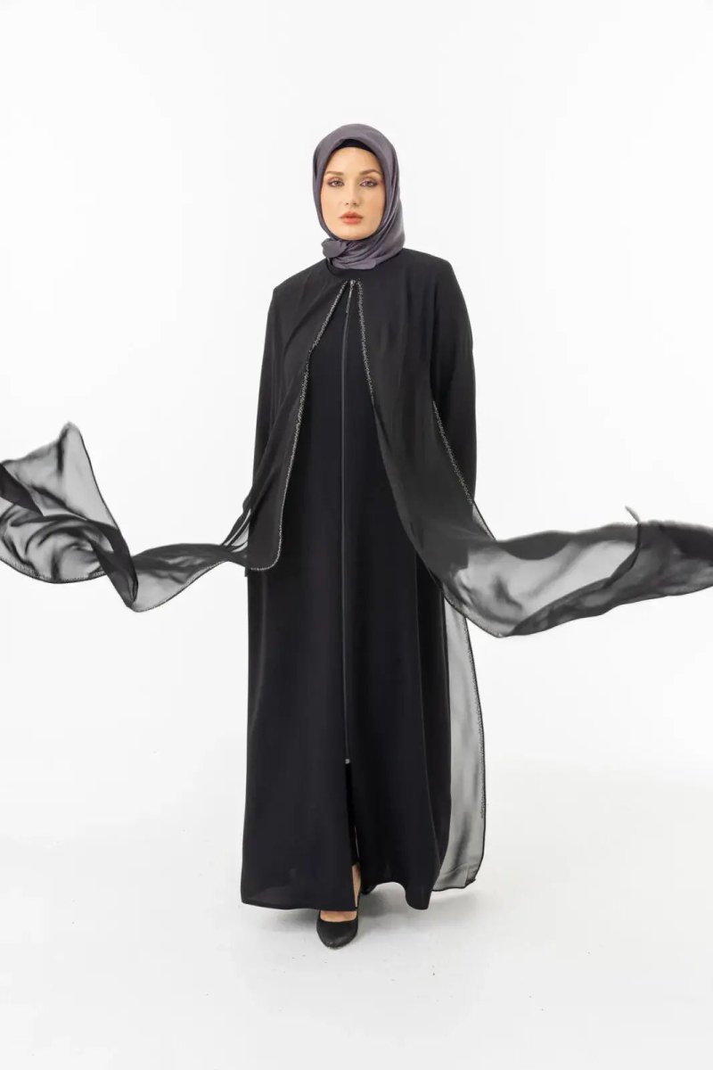ZERENAY 5522 - 25 BLACK HOUNDSTOOTH JACQUARD ABAYA - ihvan