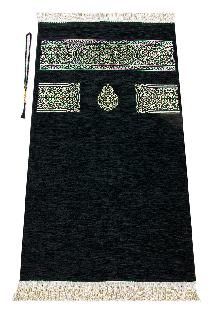 Kaaba Patterned Prayer Rug with Prayer Beads, Islamic Gift
