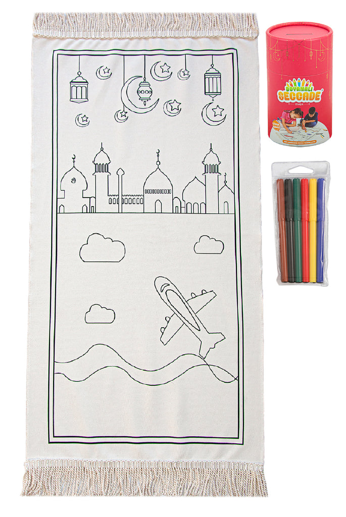 Washable Painted Prayer Rug for Kids with Colourful Marker,  Islamic Gifts for Kids, Red
