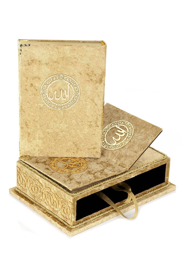 ihvan Online, The Holy Quran Gift Set, Quran Book Stand Holder, Desktop Quran Holder, Rehal, Arabic Quran, Velvet Covered Chest Rihal, Decorative Islamic Gifts for Muslims, Green