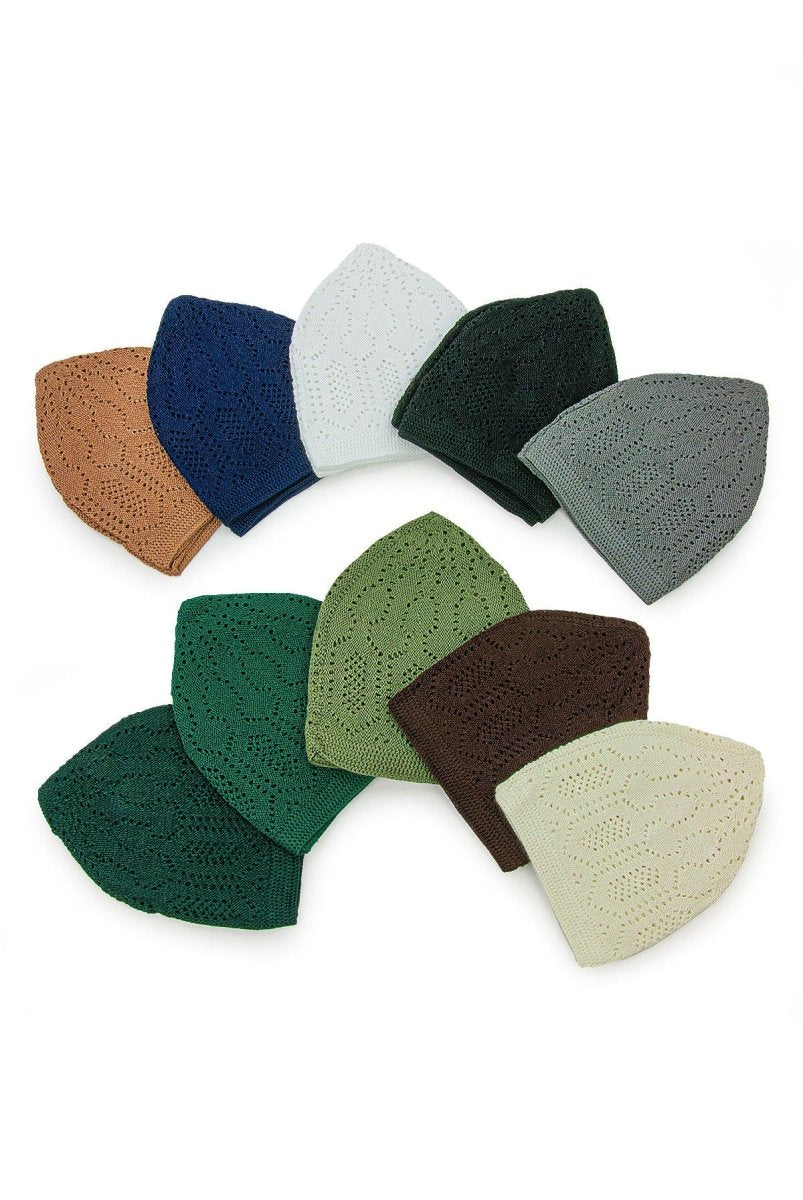 10 - Pack Muslim Kufi Hat & Prayer Cap | Taqiyah | Takke | Peci | Islamic Skullcaps - ihvan