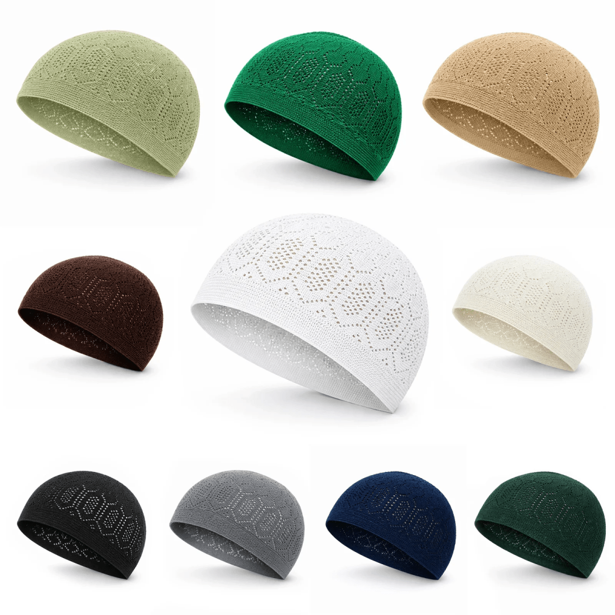 10 - Pack Muslim Kufi Hat & Prayer Cap | Taqiyah | Takke | Peci | Islamic Skullcaps - ihvan