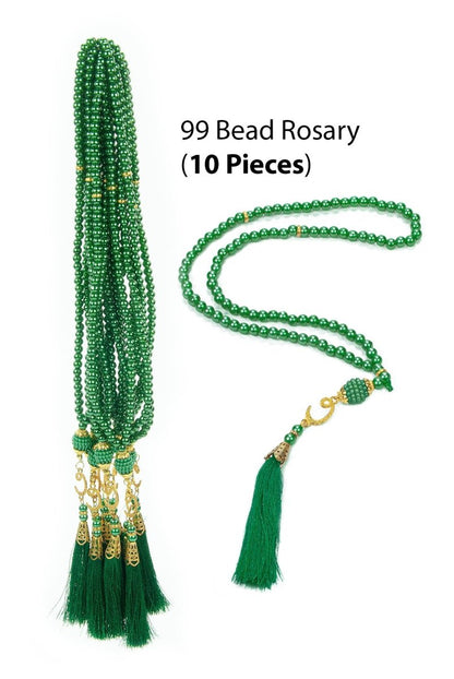 10 Pieces 99 - Bead Pearl Tasbih, Vav Letter, Ideal for Mevlid, Hajj, and Umrah Gifts - Gold - ihvan