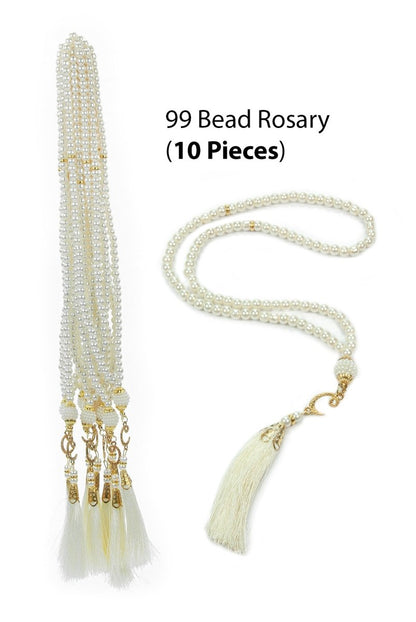 10 Pieces 99 - Bead Pearl Tasbih, Vav Letter, Ideal for Mevlid, Hajj, and Umrah Gifts - Gold - ihvan