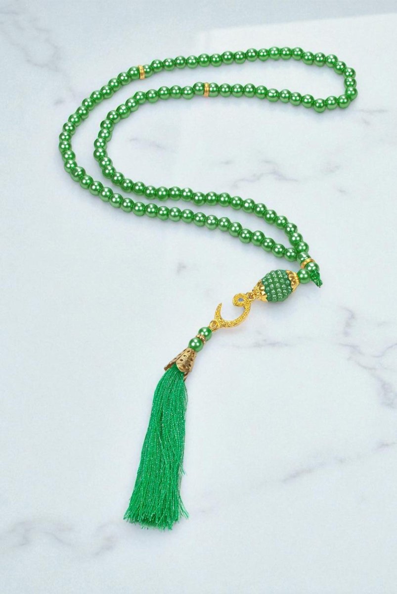 10 Pieces 99 - Bead Pearl Tasbih, Vav Letter, Ideal for Mevlid, Hajj, and Umrah Gifts - Gold - ihvan