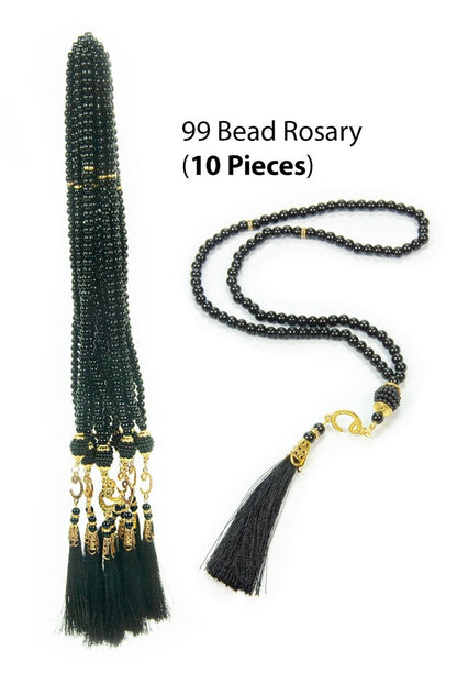 10 Pieces 99 - Bead Pearl Tasbih, Vav Letter, Ideal for Mevlid, Hajj, and Umrah Gifts - Gold - ihvan