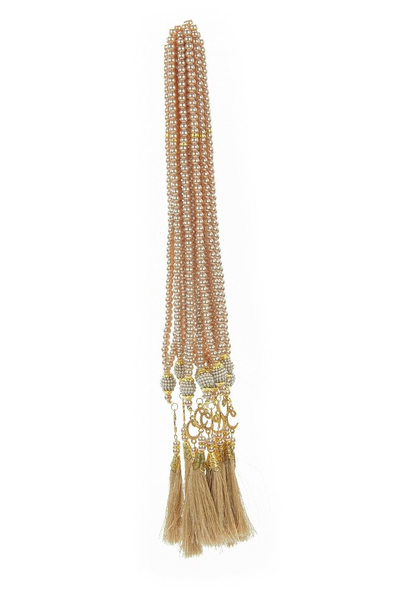 10 Pieces 99 - Bead Pearl Tasbih, Vav Letter, Ideal for Mevlid, Hajj, and Umrah Gifts - Gold - ihvan