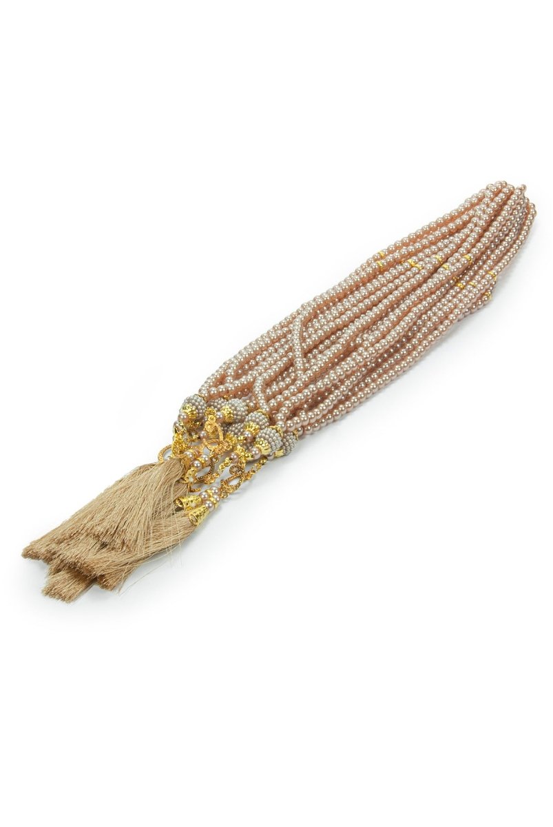 10 Pieces 99 - Bead Pearl Tasbih, Vav Letter, Ideal for Mevlid, Hajj, and Umrah Gifts - Gold - ihvan