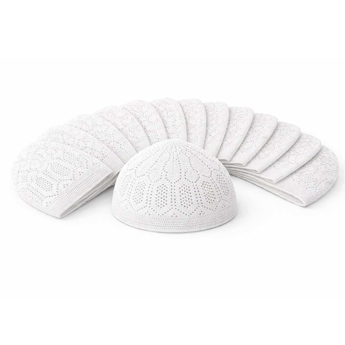 12 - Pack White Muslim Kufi Hat & Prayer Cap | Taqiyah | Takke | Peci | Standard Size Islamic Skullcaps - ihvan