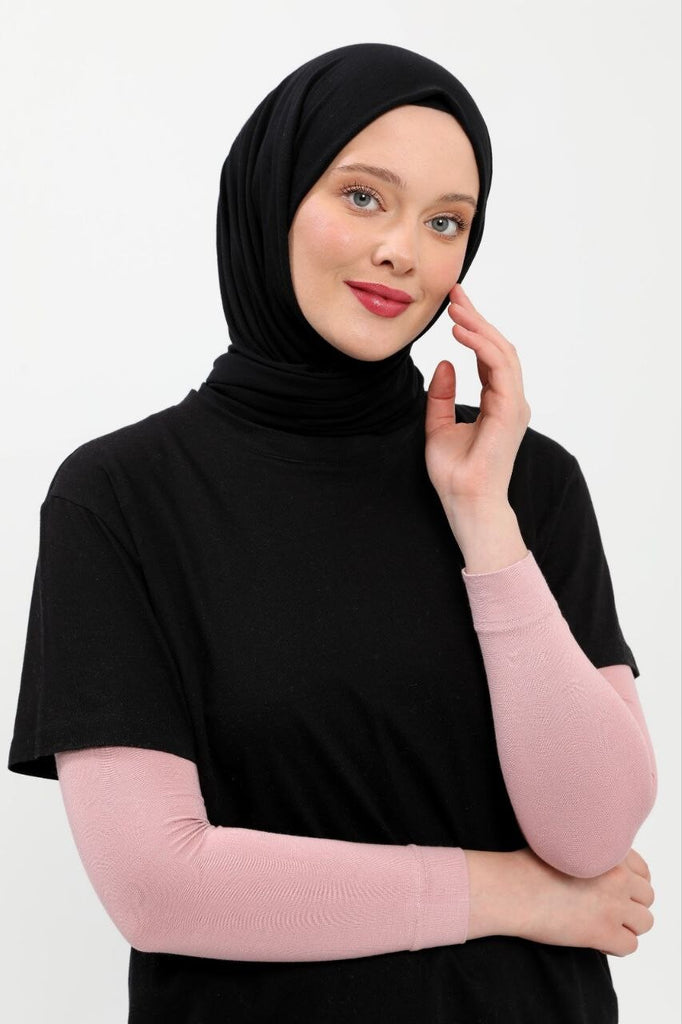 Plain Seamless Practical Lycra Hijab Combed Cotton Prayer Cuff Black