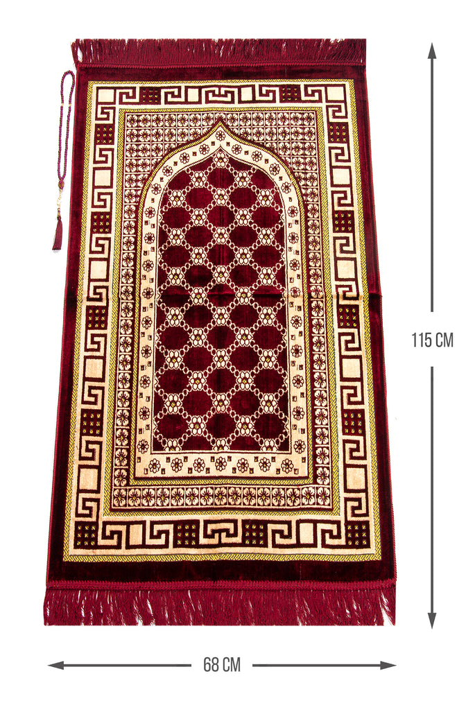 Velvet Muslim Prayer Rug with Prayer Rosary