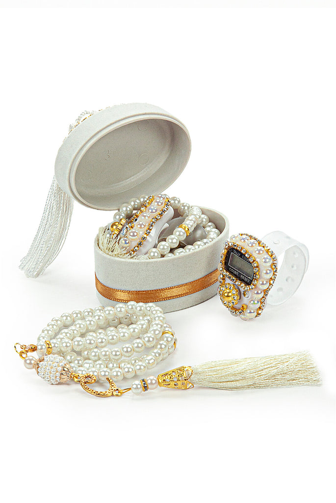 Islamic Finger Counter and Prayer Beads with Velvet Box, Hajj and Umrah Gift