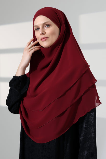 Muslim Prayer Hijab 3 Layers, Chiffon Khimar with Niqab Face Veil, Breathable Layered Ruffle Instant Long Scarf for Women, Oval Cut